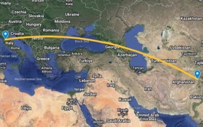 Map shows the route from Afghanistan to Italy