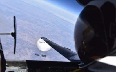 a U.S. Air Force U-2 pilot looks down at a suspected Chinese surveillance balloon as it hovers over the United States.