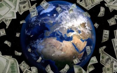 The globe surrounded by cash.