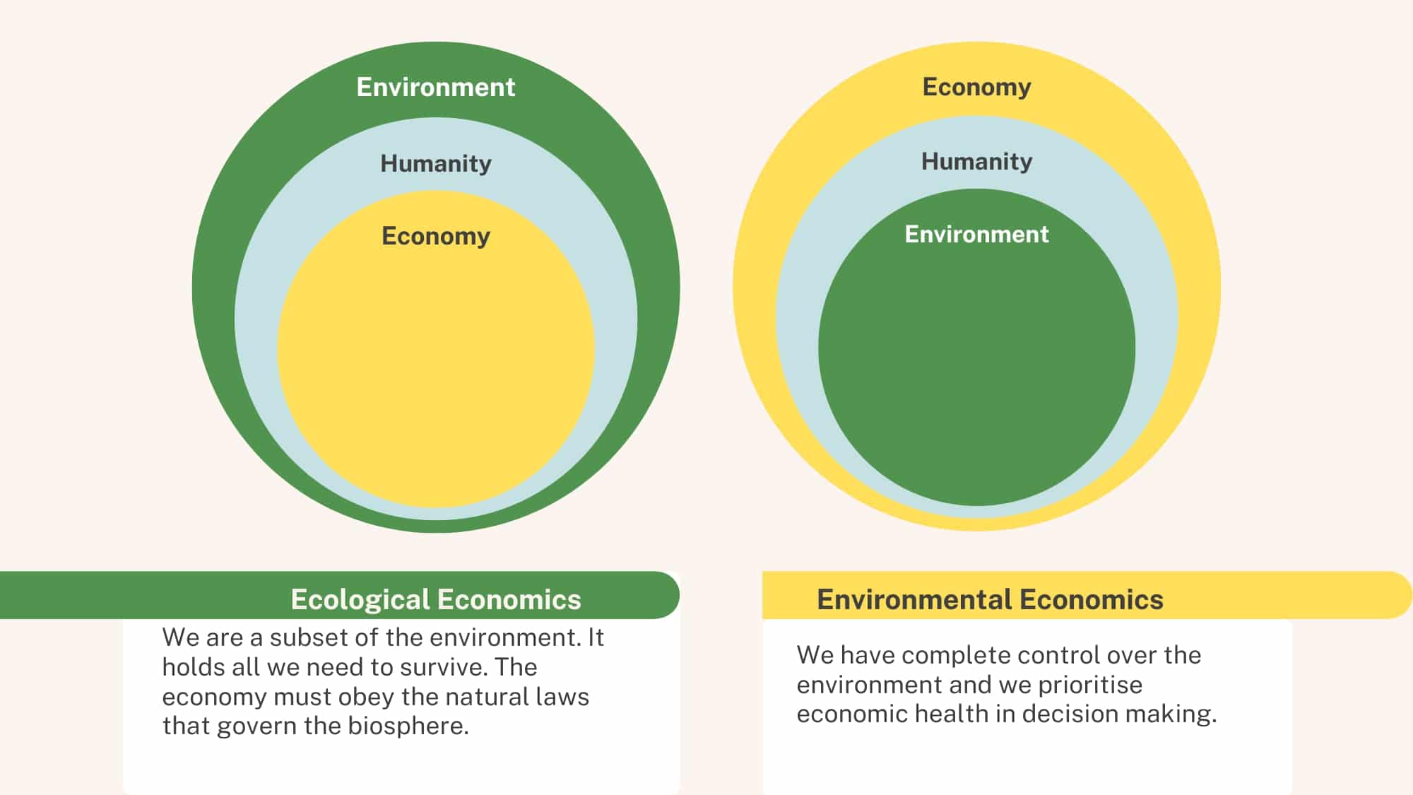 Chart shows contrasts environmental economics with ecological economics