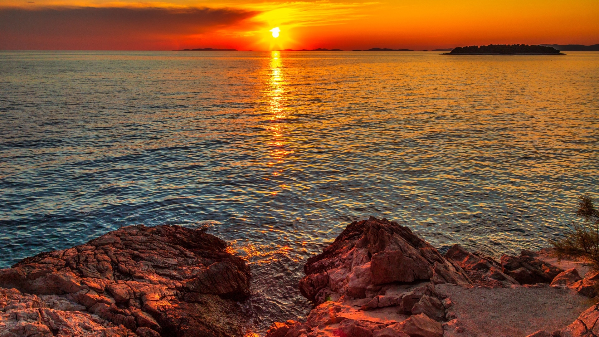 View of a sunset from a Caribbean island. 