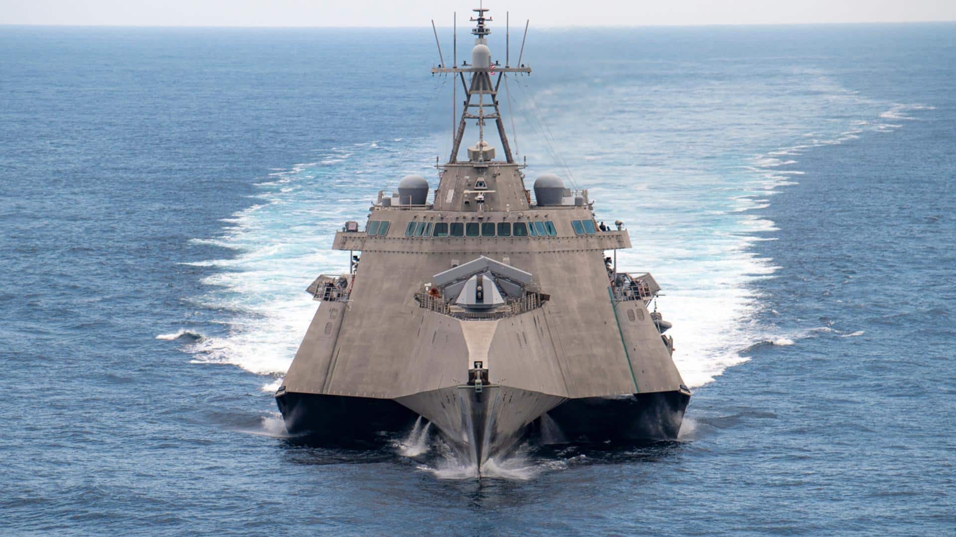 The Independence-variant littoral combat ship USS Gabrielle Giffords crosses the eastern Pacific Ocean