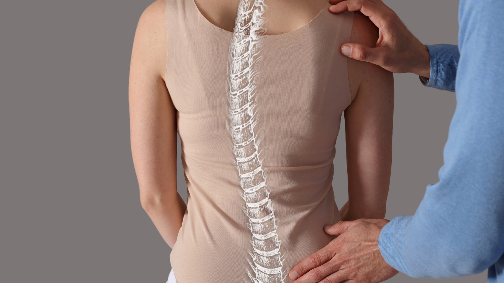 Photo illustration of a doctor examining a woman's spine.