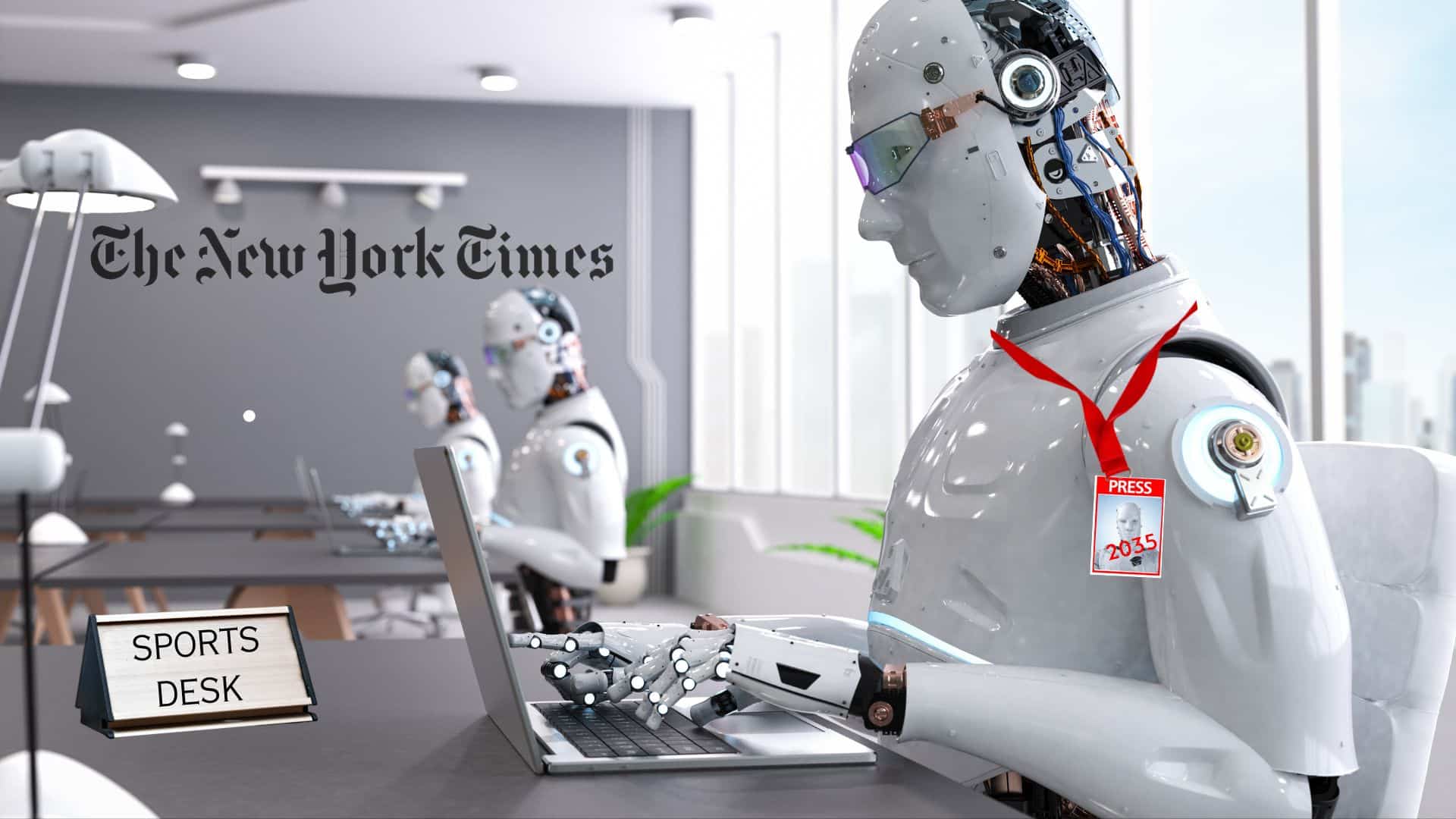 A robot of the future files a story for the New York Times