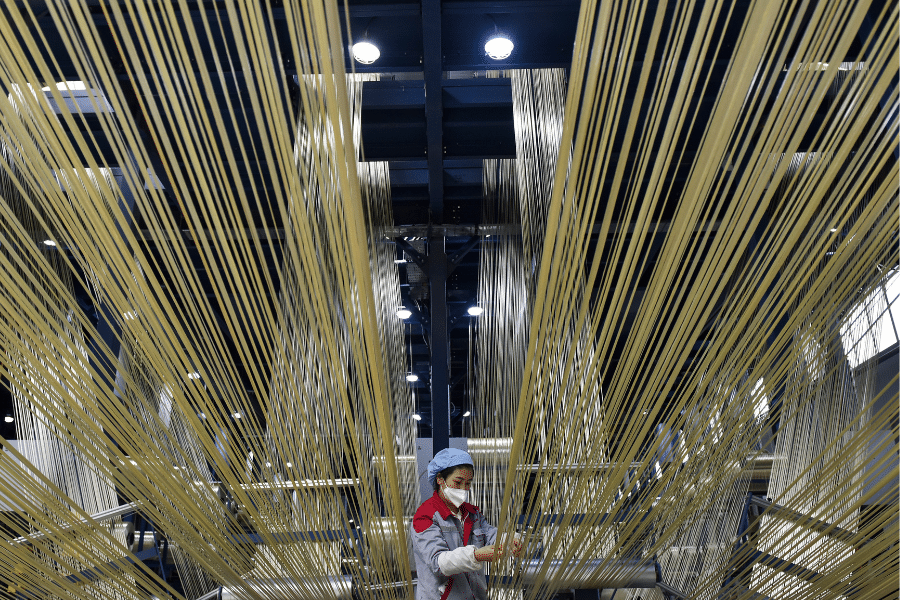 A woman in a fiber technology factory in China.